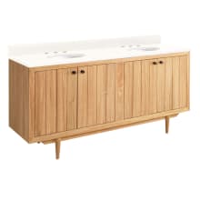 Osa 72" Freestanding Teak Double Basin Vanity Set with Cabinet, Vanity Top, and Oval Undermount Sinks - 8" Faucet Holes