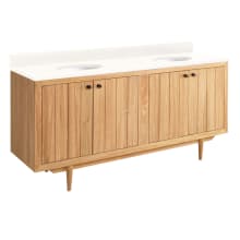 Osa 72" Freestanding Teak Double Basin Vanity Set with Cabinet, Vanity Top, and Oval Undermount Sinks - No Faucet Holes
