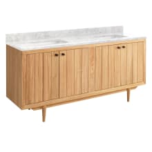 Osa 72" Freestanding Teak Double Basin Vanity Set with Cabinet, Vanity Top, and Rectangular Undermount Sinks - No Faucet Holes