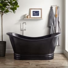 Raye 71" Copper Soaking Pedestal Freestanding Tub with Pre-Drilled Overflow Hole and Rolled Rim