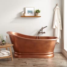 Paige 72" Copper Soaking Double Slipper Freestanding Tub with Pre-Drilled Overflow Hole and Rolled Rim