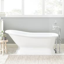 Jude 66" Cast Iron Soaking Pedestal, Slipper Freestanding Tub with Integrated Drain and Overflow and Rolled Rim
