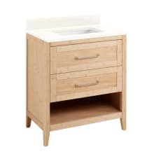 Burfield 30" Freestanding Double Basin Vanity Set with Bamboo Cabinet, Vanity Top, and Rectangular Undermount Sink - No Faucet Holes