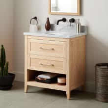 Burfield 30" Freestanding Double Basin Vanity Set with Bamboo Cabinet, Vanity Top, and Rectangular Undermount Sink - No Faucet Holes