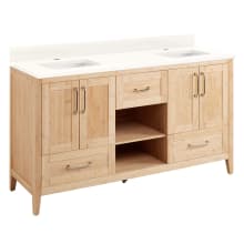 Burfield 60" Freestanding Double Basin Vanity Set with Bamboo Cabinet, Vanity Top, and Rectangular Undermount Sinks - Single Faucet Holes