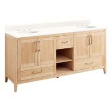 Burfield 72" Freestanding Double Basin Vanity Set with Bamboo Cabinet, Vanity Top, and Oval Undermount Sinks - 8" Faucet Holes