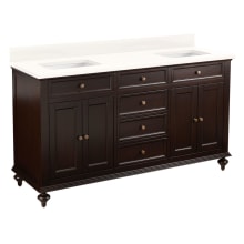 Keller 60" Free Standing Double Vanity Cabinet Set with Mahogany Cabinet, Vanity Top and Rectangular Undermount Sinks - No Faucet Holes