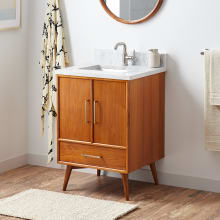 Novak 24" Freestanding Teak Single Basin Vanity Set with Cabinet, Vanity Top, and Rectangular Undermount Sink - Single Faucet Hole