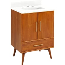 Novak 24" Freestanding Teak Single Basin Vanity Set with Cabinet, Vanity Top, and Rectangular Undermount Sink - 8" Faucet Holes