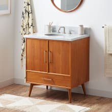 Novak 30" Freestanding Teak Single Basin Vanity Set with Cabinet, Vanity Top, and Oval Undermount Sink - 8" Faucet Holes
