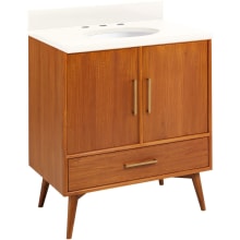 Novak 30" Freestanding Teak Single Basin Vanity Set with Cabinet, Vanity Top, and Oval Undermount Sink - 8" Faucet Holes