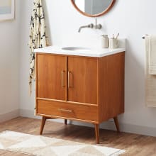 Novak 30" Freestanding Teak Single Basin Vanity Set with Cabinet, Vanity Top, and Oval Undermount Sink - No Faucet Holes