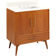Novak 30" Freestanding Teak Single Basin Vanity Set with Cabinet, Vanity Top, and Rectangular Undermount Sink - 8" Faucet Holes