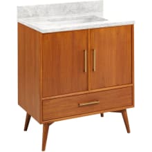 Novak 30" Freestanding Teak Single Basin Vanity Set with Cabinet, Vanity Top, and Rectangular Undermount Sink - No Faucet Holes