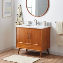Novak 36" Freestanding Teak Single Basin Vanity Set with Cabinet, Vanity Top, and Rectangular Undermount Sink - Single Faucet Hole