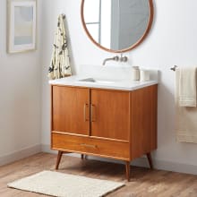 Novak 36" Freestanding Teak Single Basin Vanity Set with Cabinet, Vanity Top, and Rectangular Undermount Sink - No Faucet Holes