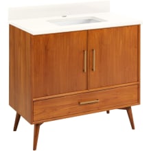 Novak 36" Freestanding Teak Single Basin Vanity Set with Cabinet, Vanity Top, and Rectangular Undermount Sink - Single Faucet Hole