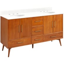 Novak 60" Freestanding Teak Double Basin Vanity Set with Cabinet, Vanity Top, and Oval Undermount Sinks - 8" Faucet Holes