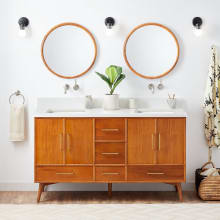 Novak 60" Freestanding Teak Double Basin Vanity Set with Cabinet, Vanity Top, and Rectangular Undermount Sinks - No Faucet Holes