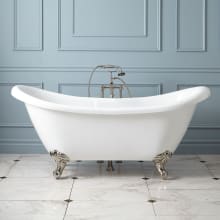 Rosalind 69" Acrylic Soaking Clawfoot Tub with Pre-Drilled Overflow Hole, Imperial Feet and Rolled Rim - Less Drain