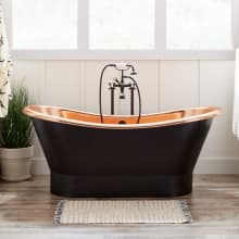 Thaine 70" Copper Soaking Double Slipper Freestanding Tub with Pre-Drilled Overflow Hole and Rolled Rim - Less Drain