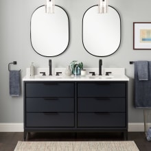 Hytes 60" Freestanding Mahogany Double Basin Vanity Set with Cabinet, Vanity Top, and Oval Undermount Sink - 8" Faucet Holes