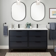 Hytes 60" Freestanding Mahogany Double Basin Vanity Set with Cabinet, Vanity Top, and Rectangular Undermount Sink - Single Faucet Holes