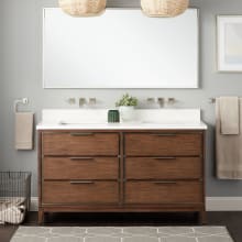 Hytes 60" Freestanding Mahogany Double Basin Vanity Set with Cabinet, Vanity Top, and Rectangular Undermount Sink - No Faucet Holes