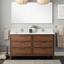 Hytes 60" Freestanding Mahogany Double Basin Vanity Set with Cabinet, Vanity Top, and Rectangular Undermount Sink - Single Faucet Holes