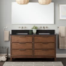 Hytes 60" Freestanding Mahogany Double Basin Vanity Set with Cabinet, Vanity Top, and Rectangular Undermount Sink - No Faucet Holes