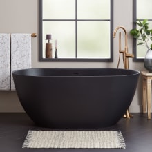 Catino 59" Solid Surface Soaking Freestanding Tub with Integrated Drain and Overflow - Matte Black / Matte Black