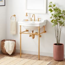 Cierra 24" Vitreous China Console Bathroom Sink with Brass Stand and 3 Faucet Holes at 8" Centers