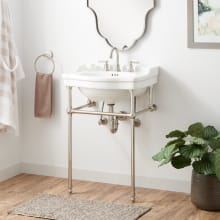 Cierra 24" Vitreous China Console Bathroom Sink with Brass Stand and 3 Faucet Holes at 8" Centers