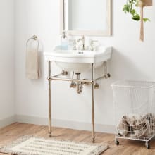 Cierra 24" Vitreous China Console Sink with Brass Stand and 3 Faucet Holes at 8" Centers