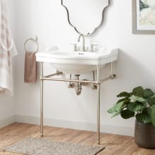 Cierra 30" Vitreous China Console Bathroom Sink with Brass Stand and 3 Faucet Holes at 8" Centers