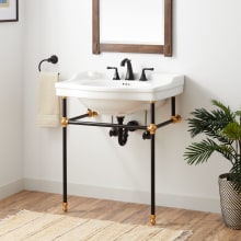 Cierra 30" Vitreous China Console Bathroom Sink with Two-Tone Brass Stand and 3 Faucet Holes at 8" Centers
