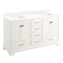 Quen 60" Freestanding Double Basin Vanity Set with Cabinet, Vanity Top, and Oval Undermount Sinks - 8" Faucet Holes