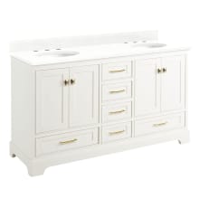 Quen 60" Freestanding Double Basin Vanity Set with Cabinet, Vanity Top, and Oval Undermount Sinks - 8" Faucet Holes