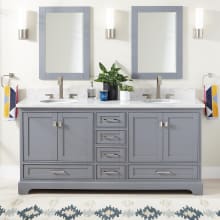Quen 72" Freestanding Double Basin Vanity Set with Cabinet, Vanity Top, and Oval Undermount Sinks - 8" Faucet Holes