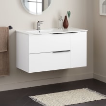 Varina 40" Wall Mounted Single Vanity Set with Wood Cabinet, Ceramic Vanity Top, and Rectangular Integrated Ceramic Sink - Single Faucet Hole