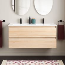 Kiah 48" Wall-Mount Double Basin Vanity Set with Cabinet, Ceramic Vanity Top, and Integrated Rectangular Undermount Sink - Single Faucet Hole