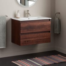 Kiah 32" Wall-Mount Single Basin Vanity Set with Cabinet, Ceramic Vanity Top, and Integrated Rectangular Undermount Sink - Single Faucet Hole