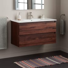 Kiah 40" Wall Mounted Single Vanity Set with Wood Cabinet, Ceramic Vanity Top, and Rectangular Integrated Ceramic Sink - Single Faucet Hole