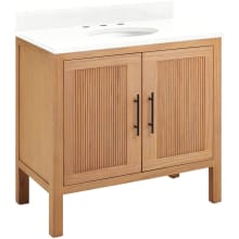 Ayanna 36" Freestanding Mindi Wood Single Basin Vanity Set with Cabinet, Vanity Top and Oval Undermount Sink - 8" Faucet Holes