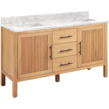 Ayanna 60" Freestanding Mindi Wood Double Basin Vanity Set with Cabinet, Vanity Top and Rectangular Undermount Sinks - Single Faucet Holes
