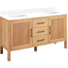 Ayanna 60" Freestanding Mindi Wood Double Basin Vanity Set with Cabinet, Vanity Top and Rectangular Undermount Sinks - 8" Faucet Holes