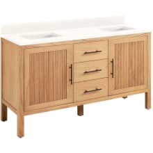 Ayanna 60" Freestanding Mindi Wood Double Basin Vanity Set with Cabinet, Vanity Top and Rectangular Undermount Sinks - No Faucet Holes