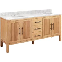 Ayanna 72" Freestanding Mindi Wood Double Basin Vanity Set with Cabinet, Vanity Top and Oval Undermount Sinks - 8" Faucet Holes