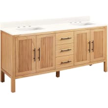 Ayanna 72" Freestanding Mindi Wood Double Basin Vanity Set with Cabinet, Vanity Top and Rectangular Undermount Sinks - 8" Faucet Holes
