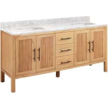 Ayanna 72" Freestanding Mindi Wood Double Basin Vanity Set with Cabinet, Vanity Top and Rectangular Undermount Sinks - No Faucet Holes
